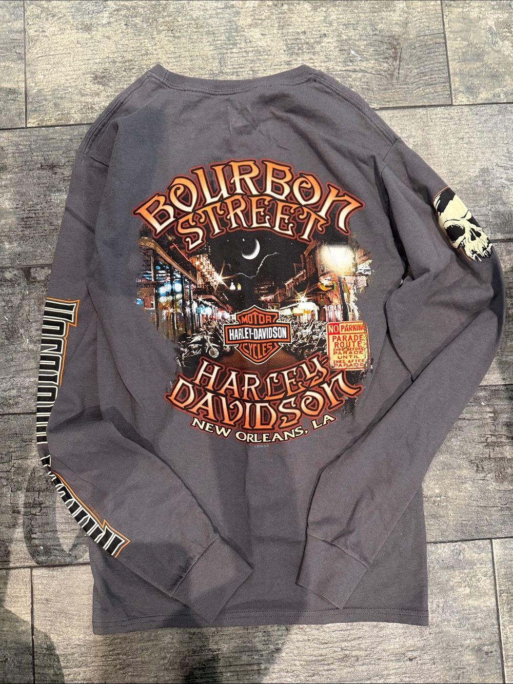 Harley-Davidson Charcoal Bourbon Street Long Sleeve Tee with Orange Graphic
